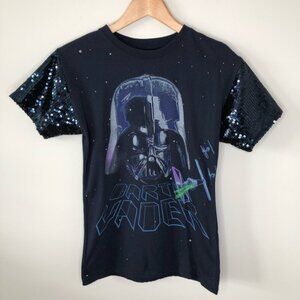 Star Wars Darth Vader Navy Blue Graphic T-Shirt with  Sequin Sleeves Size‎ Small